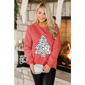 Red Christmas Tree Leopard Print Pullover Sweatshirt